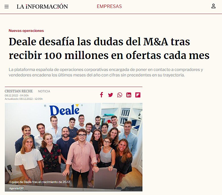 Deale desafa las dudas del M&A tras recibir 100 millones en ofertas cada mes